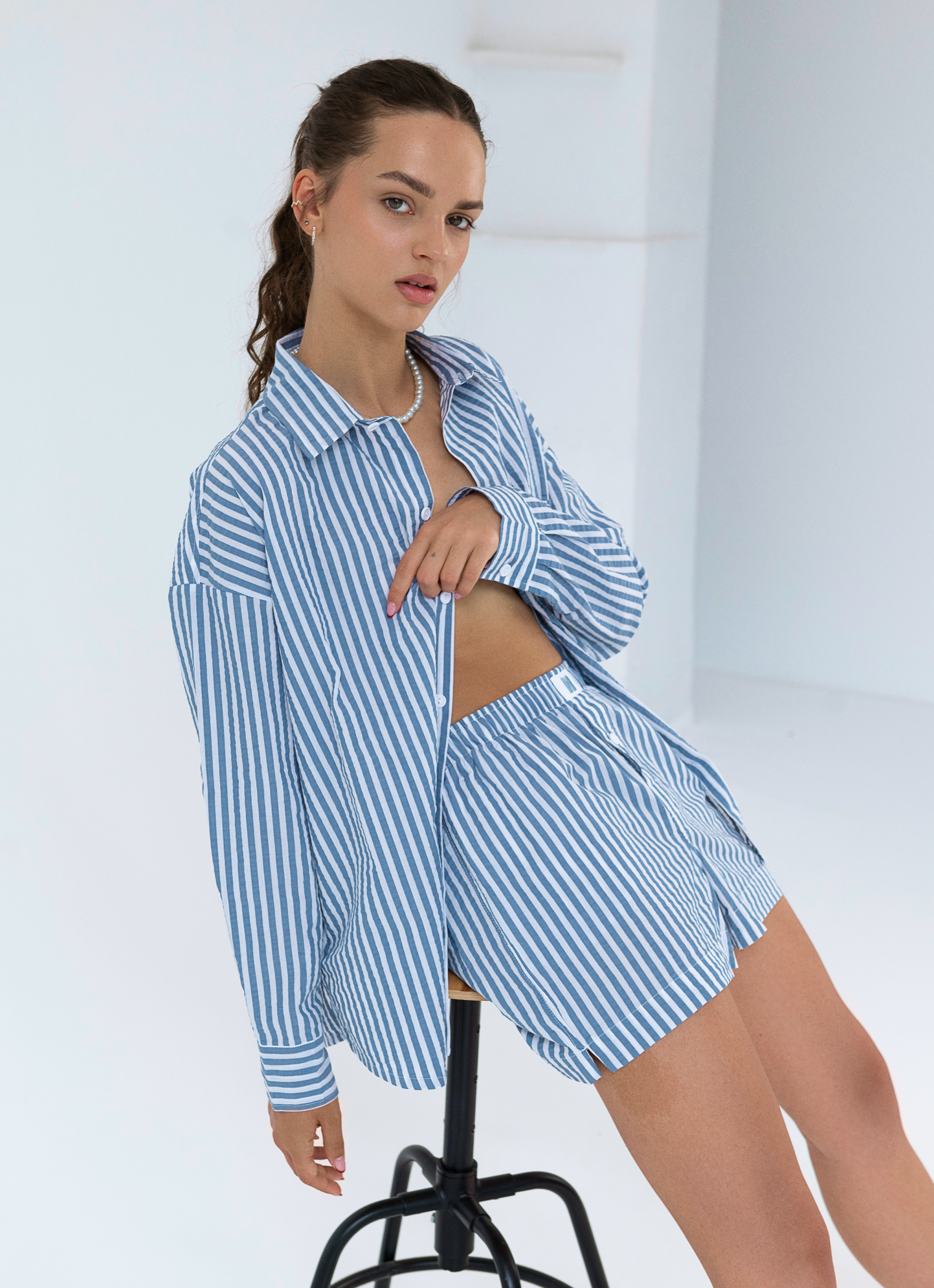 Oversized Shirt - Striped Adriatic Blue – Hermans