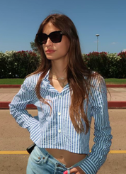 Cropped Shirt - Striped Adriatic Blue