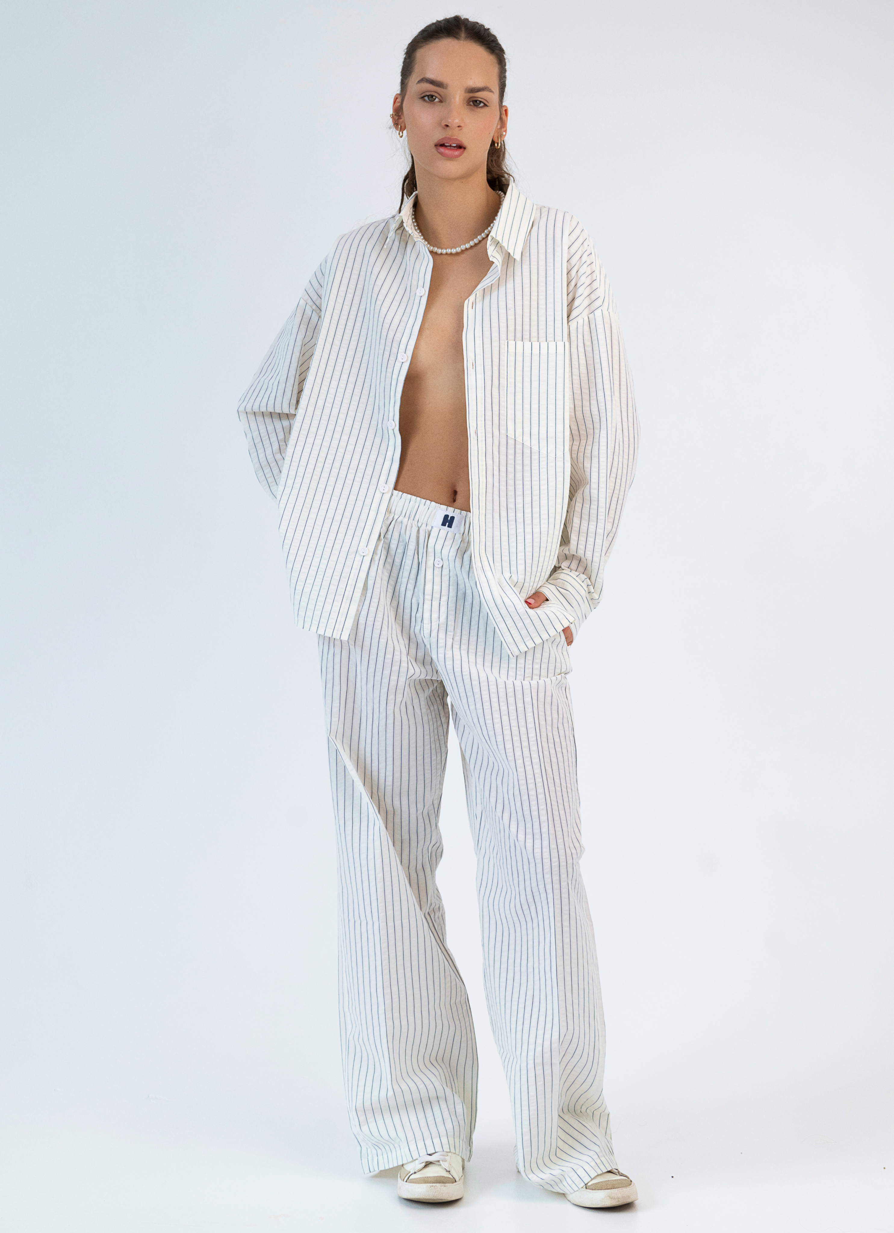 Classic Long Pant - Eggshell Pinstripe