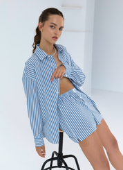 Chemise Courte - Rayée Bleu Adriatique