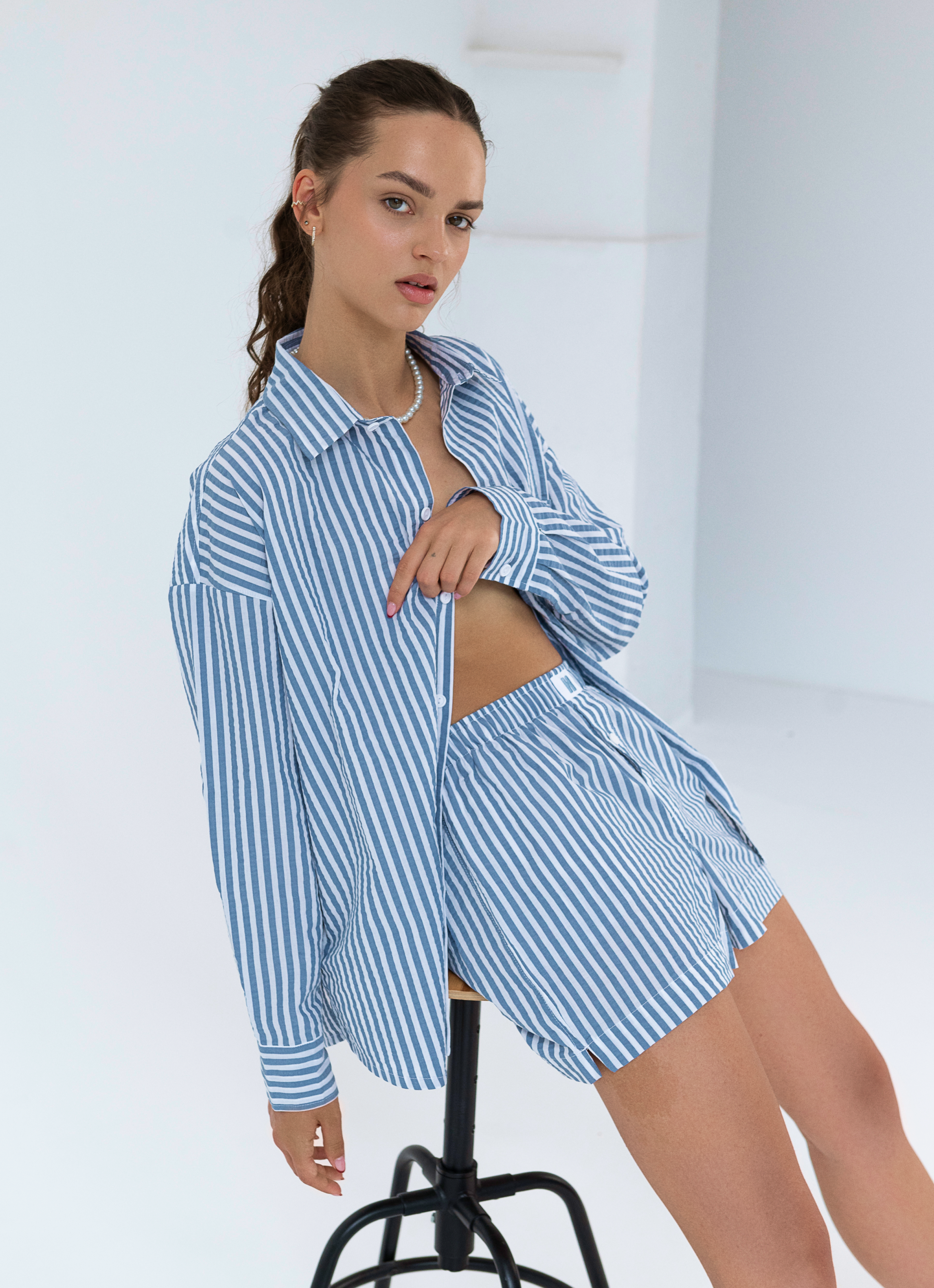 Oversized Shirt - Striped Adriatic Blue