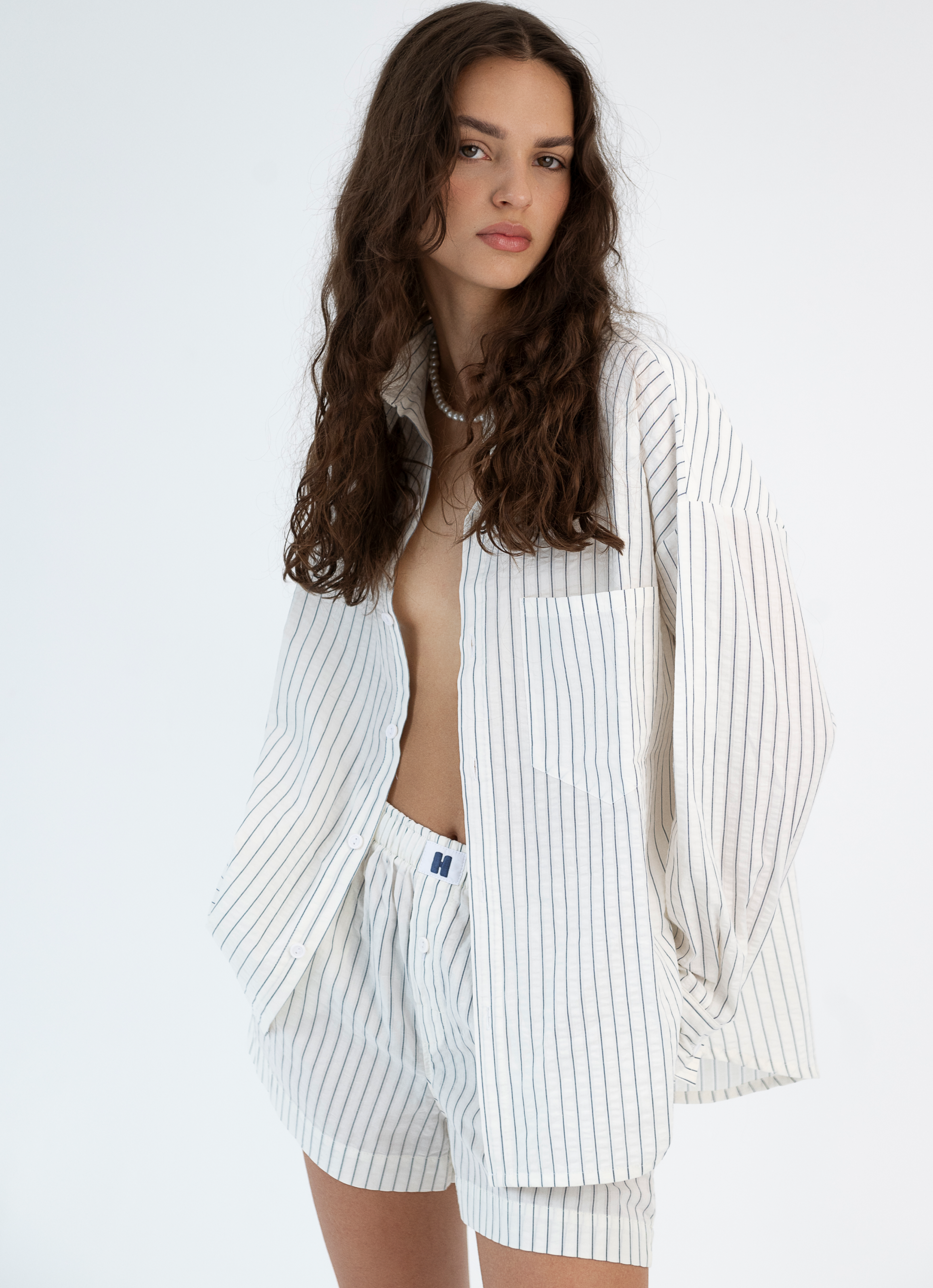 Oversized Shirt - Eggshell Pinstripe