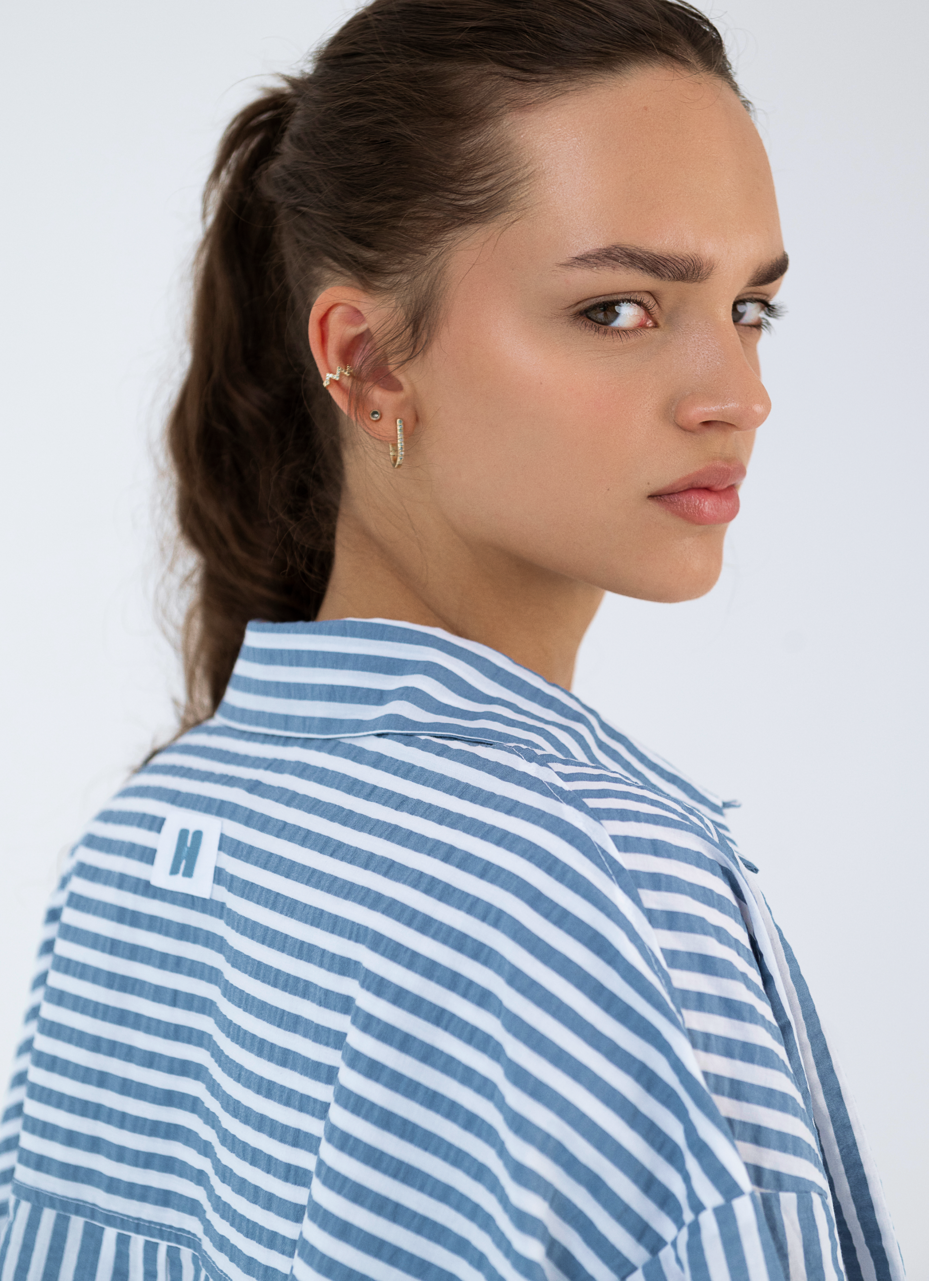 Oversized Shirt - Striped Adriatic Blue