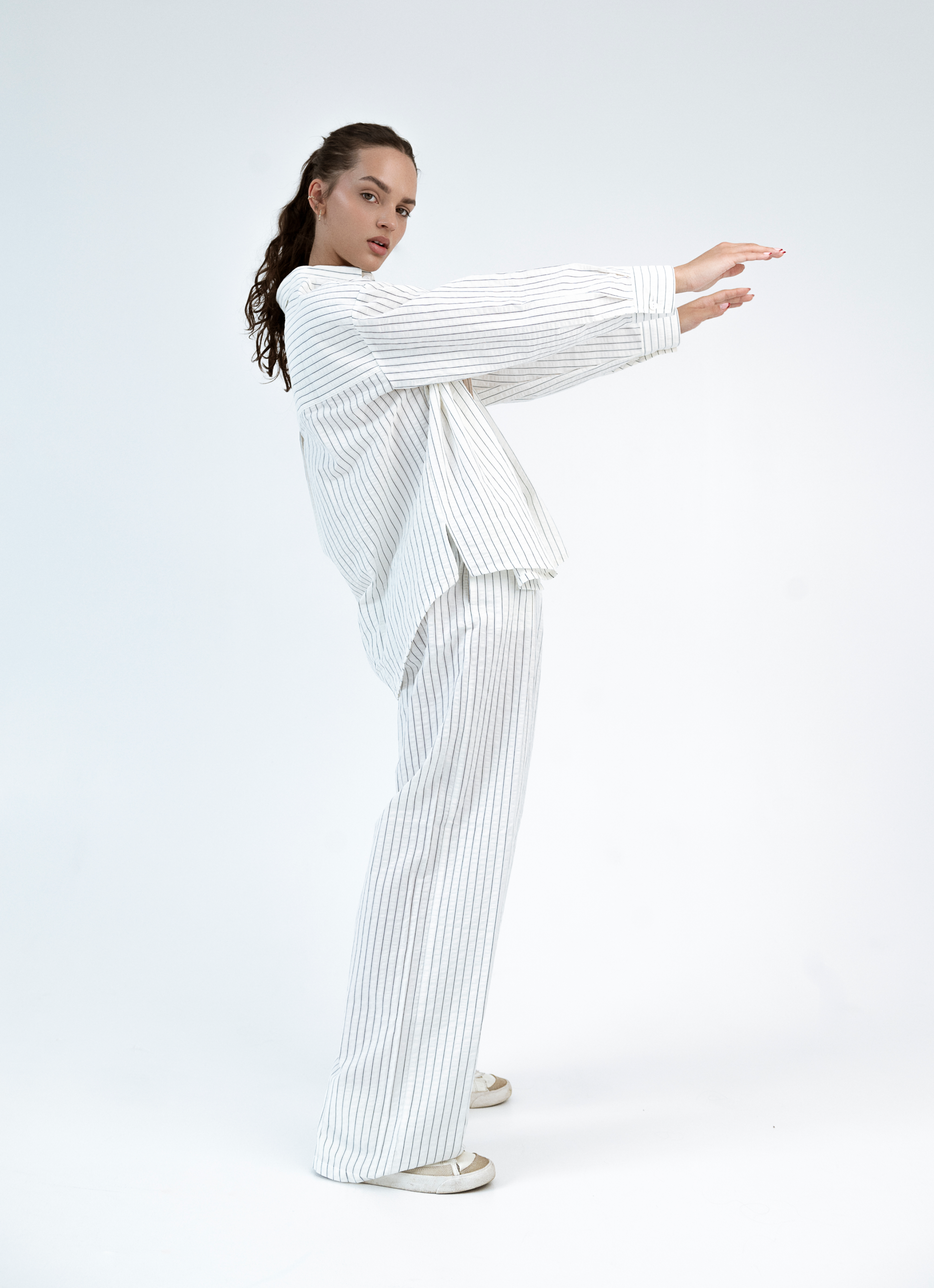 Oversized Shirt - Eggshell Pinstripe