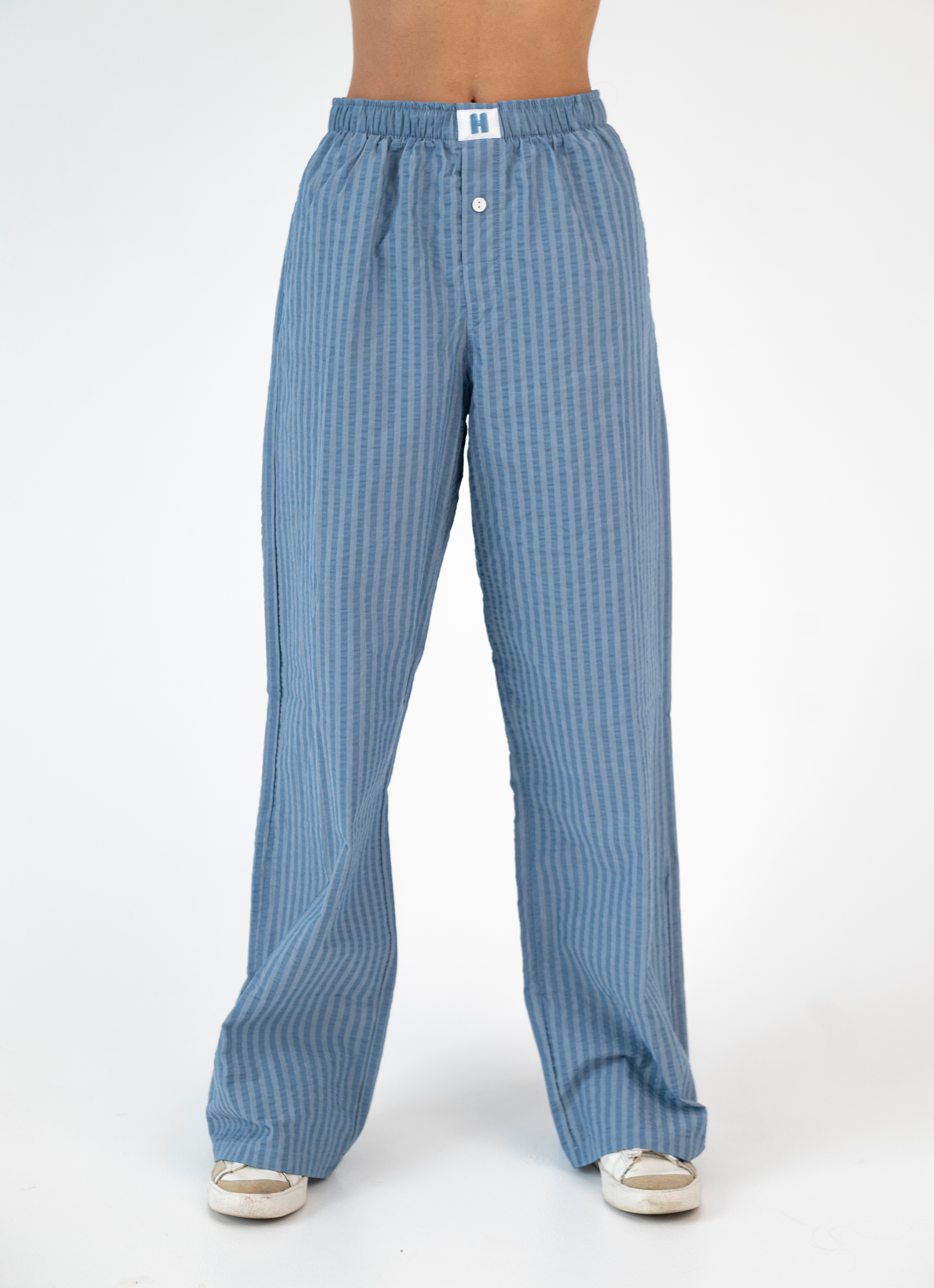 Pantalon Long Classique - Rayure Bleu Acier